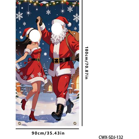 Décoration de porte décorative de Noël, motif Père Noël, sticker de porte festif, drapeau décoratif intérieur et extérieur - 90 x 180 cm (vinyle) - Style 3