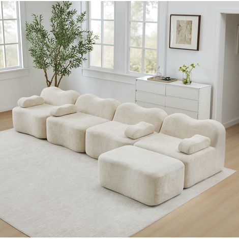 Modulares Ecksofa 384x167x70 cm Beige Samt mit Ottoman und wellenförmigem rahmenlosem Design (1/5)