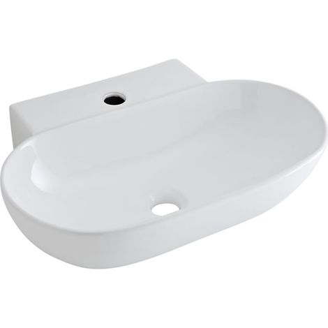 Milano Farington White Ceramic Oval Countertop or Wall Mounted Bathroom Basin Sink with 1 Tap-Hole – 555mm x 395mm (1/5)