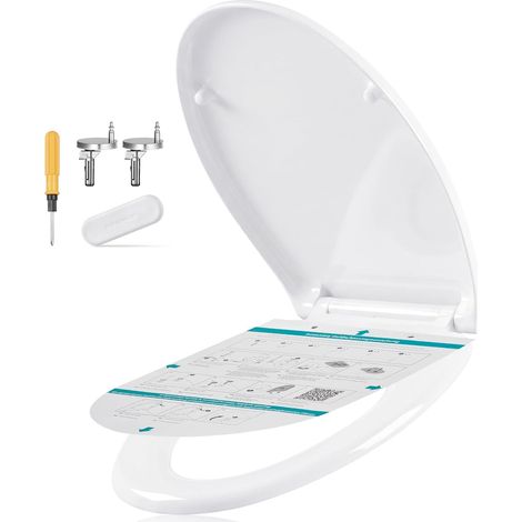 Sedile WC a forma di O con meccanismo di chiusura ammortizzata, sedile in urea-duroplast, maniglia, design a clip, sedile WC universale, facile installazione, portata 300 kg, bianco BTL101WZ01 (1/5)