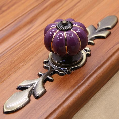 Poignée de meuble en céramique violette en forme de citrouille, bouton de tiroir pour armoire et placard, quincaillerie de mobilier, pièce de fixation.