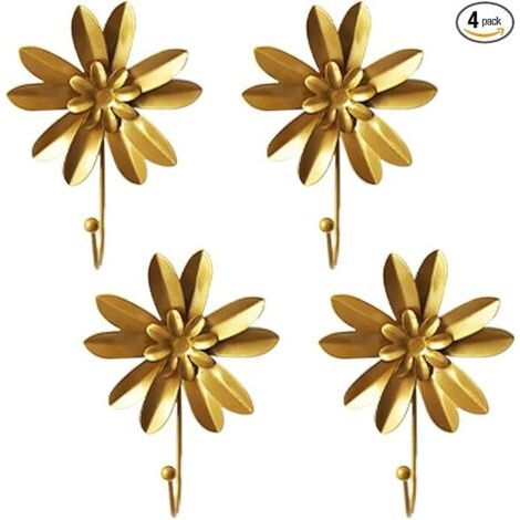 Crochet simple fleur dorée, 4 pièces style vintage fleur pour décoration murale de chambre, manteau, chapeau, écharpe, crochet robuste pour entrée, décoration d'intérieur (1/5)