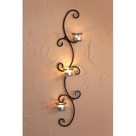 DanDiBo Bougeoir mural Métal Mur Noir Emma 68 cm Bougeoir Bougie murale Bougeoir mural (1/5)