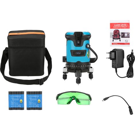 Niveau laser vert autonivelant 360° croix horizontale verticale 5 lignes 100-240V avec prise UE, outil de nivellement précis pour chantier, mesure mur et sol, niveau à bulle laser professionnel 3D (1/5)