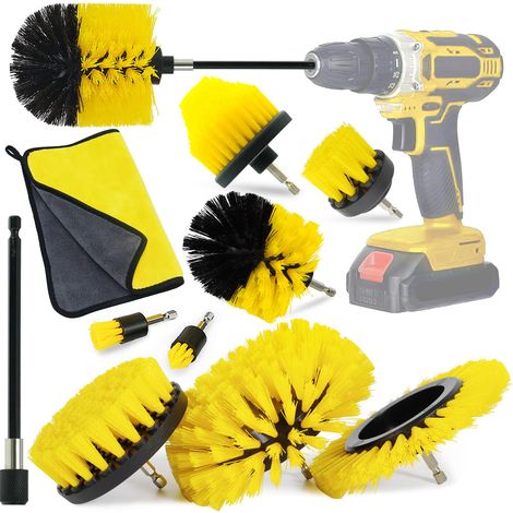 Brosse Perceuse, 10 Pièces Brosse Perceuse Nettoyage Kit pour Perceuse Électrique Brosse de Visseuse pour Voiture Roue pour Jantes, Cuisine (1/5)