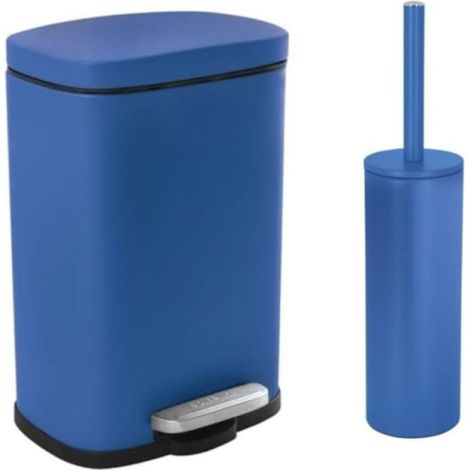 Set Poubelle à pédale 5L & Brosse Wc AKIRA Bleu roi mat Spirella (1/4)