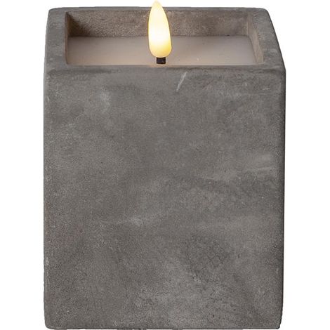 LED Blockkerze ,Flamme Cem', Zement, grau, 11,5cm (1/4)