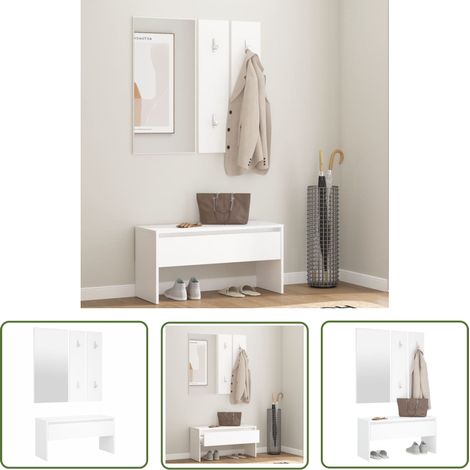 The Living Store Ensemble de meubles de couloir Blanc Bois d'ingénierie - Banc Entrée - Meuble D'entrée - Ensemble Meubles D'entrée - Rangement Intérieur - Banc Coffre (1/5)