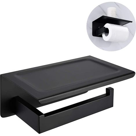 Porte-papier toilette mural en nickel brossé avec étagère, carré de salle de bain en acier inoxydable, distributeur de papier toilette mural moderne antirouille avec support de rangement pour téléphon