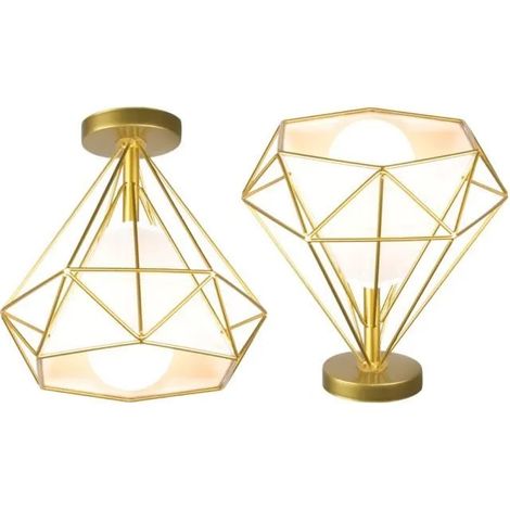 U-DO Plafonnier Salon 25cm 2Pcs Vintage Lampe forme Diamant en Fer Doré (1/4)