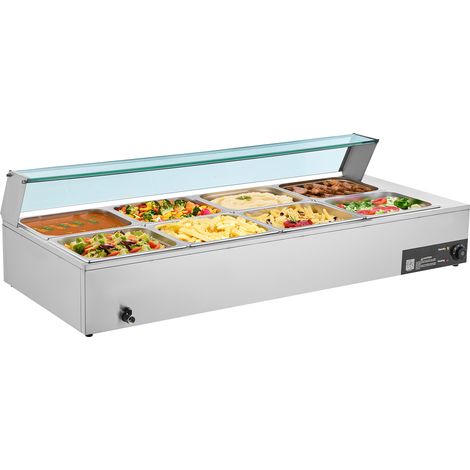 Mophorn Chauffe-Plat Électrique à Vapeur 1700 W, Buffet Chauffant en Acier Inoxydable, Bain-marie avec 8 Bacs de Taille 1/2, Couvercle en Verre et Louches Incluses