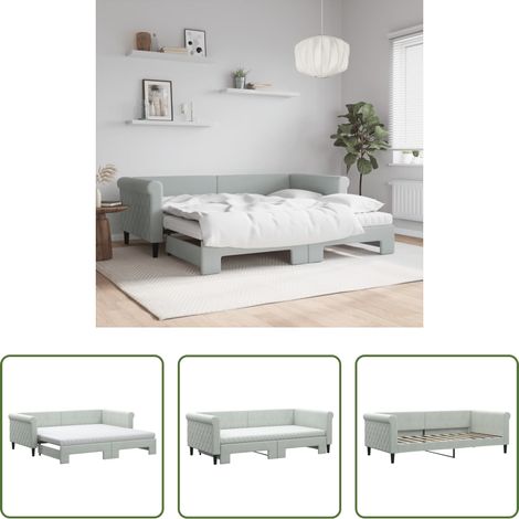 vidaXL Sofa-Bett - Tagesbett Ausziehbar mit Matratzen Hellgrau 90x190 cm Samt (1/5)