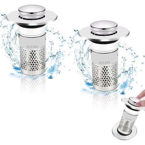 2 PCS Filtre De Drainage De Sol en Acier Inoxydable, Filtre Lavabo Pop Up, Bouchon de Crépine avec Filtre à Cheveux, Pop Up Bouchon de Vidage Universel, pour Lavabo Cuisine Bain (1/5)
