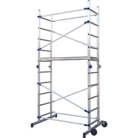 Échafaudage Brico 1,70m de hauteur de travail max – Plateau antidérapant 1,30x0,46m – 2 roues Ø 150mm – SIMPLY380 (1/4)