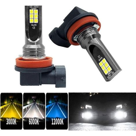 Lot de 2 ampoules LED H8 H11 pour voiture, H16JP 9005 HB3 9006 HB4, super lumineuses, pour feux de brouillard et feux de jour, 12V 6000K blanc. (1/5)