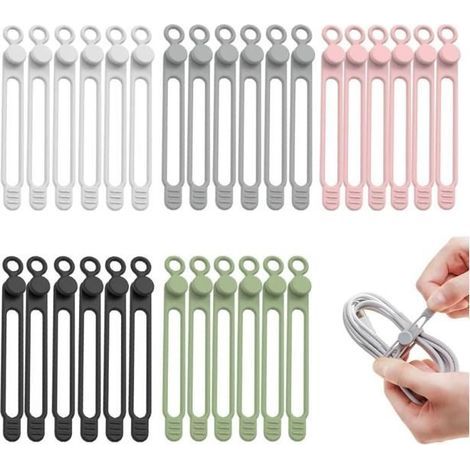 20 Silicone Cable Ties, Reusable Hook and Loop Straps, Cable Organizer in Five Colors.