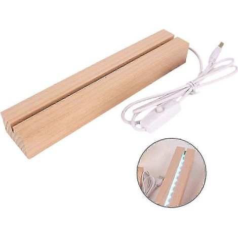(Lumière blanche. XL) Socle de veilleuse LED rectangulaire, socle lumineux en bois imitation cristal, rechargeable par USB, lampe de nuit décorative pour la maison (1/3)