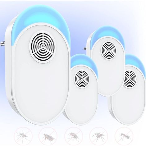 Anti Moustique Ultrason Prise, Ultrason Souris Mouche 4 Paquets, Appareil Repulsif Souris Efficace pour Repousser Les Rats, Les araignées, Les moustiques, Les Souris, Les cafards (1/5)