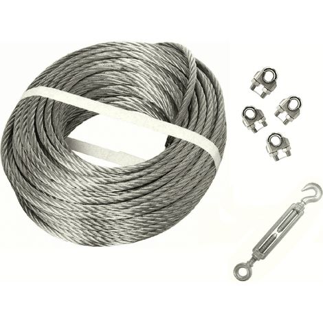 FUNE COMMERCIALE + TENDITORE MORSETTO ACCIAIO OCCHIO GANCIO VERRICELLO 5MM 10MT