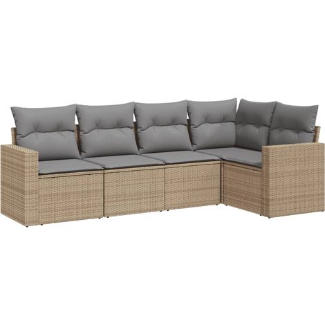 Maison Exclusive - Set Divano da Giardino 5 pz con Cuscini Beige in Polyrattan (1/5)