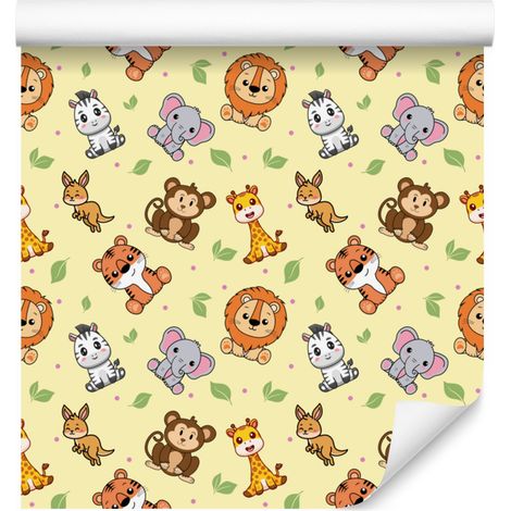 Papier peint animaux crème et or pour salon et chambre 50x1000 cm (1/5)
