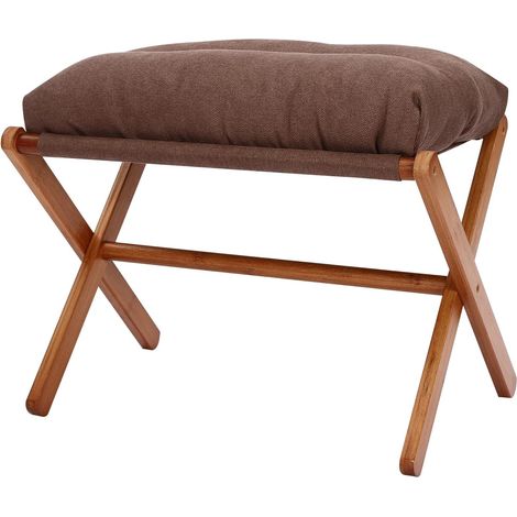 Footstool, Upholstered Footrest, Modern Folding Foot Stool With Detachable Thick Cushion Changing Stool Folding Wood Footstool Step Stool with Removable Velvet Fabric Cushion for Living Room