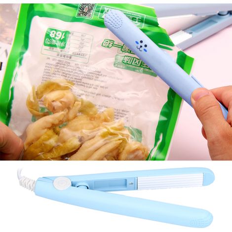Mini- und tragbarer Beutelversiegler – Elektrischer blauer Heißsiegelapparat für Lebensmittel, Snacks und Plastikbeutel – Küchengerät mit schneller 30-Sekunden-Vorheizzeit, geriffeltem Design und isol (1/5)