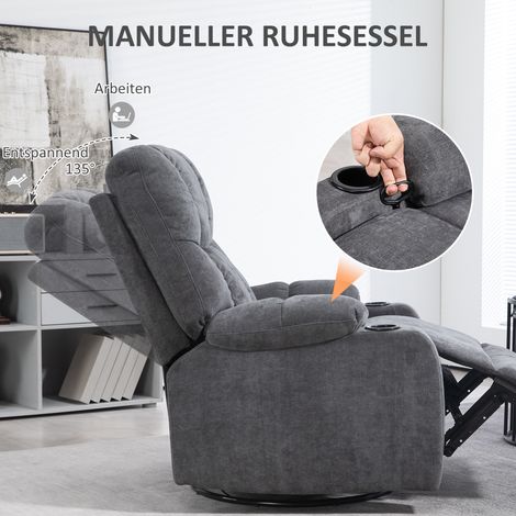 Fauteuil relax inclinable pivotant avec repose-jambes, charge max 150 kg, cadre en métal, 88x96x108 cm, gris anthracite (1/4)