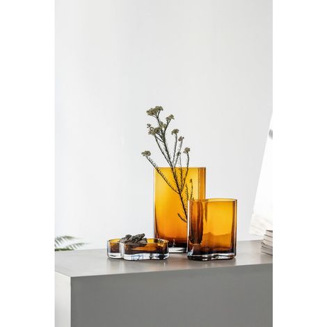 Coupe Décorative et Vase en Verre Épais Design Corail Ambre 30 x 30 x 8 cm - PANGIVO (1/4)