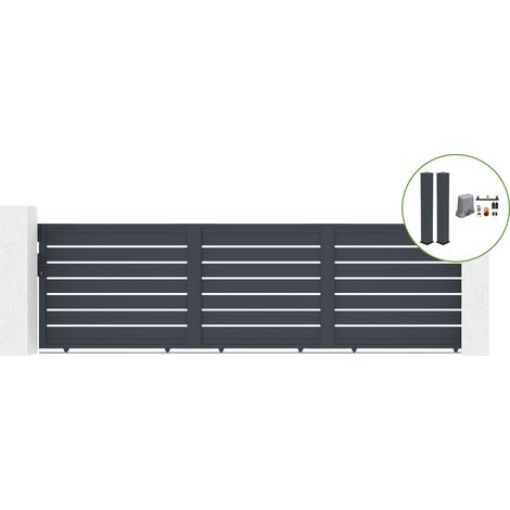 Portail coulissant 5M VOGEL H140cm alu + 2 poteaux gris + moteur TANKER C600 (1/4)