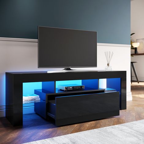 ELEGANT TV Stand TV Unit TV Cabinet with LED Lights High Gloss with Storage 1300mm Black TV cabinet Style 2