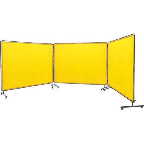 Rideau de soudage jaune - 3 panneaux - 1,8 x 2,4 m - Vinyle ignifuge - 12 roues pivotantes (1/5)