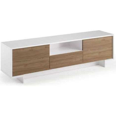 Dmora - TV-Ständer Andromeda, TV-Ständer für das Wohnzimmer, niedriges Wohnzimmer-Sideboard mit 2 Türen und 1 Schublade, 100 % Made in Italy, 170 x 42 x 48 cm, Weiß und Eiche, mit verstärkter Verpacku (1/4)