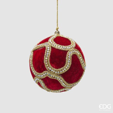 Pallina in velluto colore rosso con gemme per albero di Natale decorazioni natalizie -Ø 10 cm (1/5)