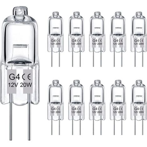 Lot de 10 ampoules halogènes transparentes G4, 12V 20W, culot à deux broches, pour lustres et éclairage d'armoire (1/5)