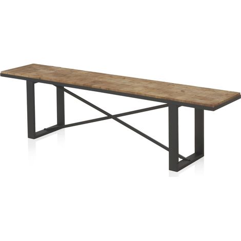 banc en bois naturel avec base métal noir style contemporain - bois naturel et métal noir (1/5)