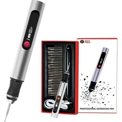 Stylo de gravure, outil portable sans fil ultime pour artistes et bricoleursGravez plus de 50 surfacesAdapté aux débutantsRechargeable30 embouts, guide de maîtrise et pochoirs (1/4)