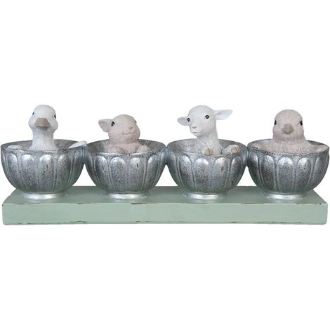 Décoration Murale Animaux Jeunes Animaux dans des Bols Plastique Gris Vert 26 x 6 x 9 cm - PANGIVO