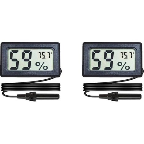 Lot de 2 mini hygromètres numériques avec sonde, écran LCD, température et humidité, pour incubateur, terrarium, cave à cigares, étu (1/5)