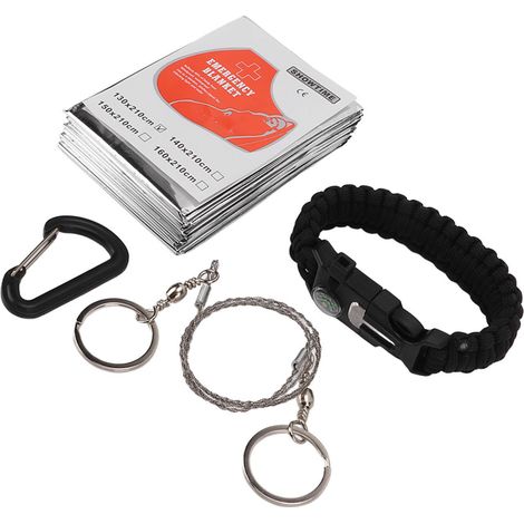 Kit de scie à fil en acier inoxydable avec sac de couchage, montre-boussole multifonctionnelle pour l'extérieur, scie à chaîne manuelle à câble en acier (1/5)