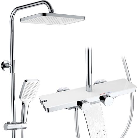 Duschsystem mit Thermostat und Glasablage in Chrom,Brausegarnitur
3 Strahlart(en), Set, Verstellbare Duschstange: 1000 – 1240 mm,12 Zoll Regendusche, 3-Funktions-Handbrause