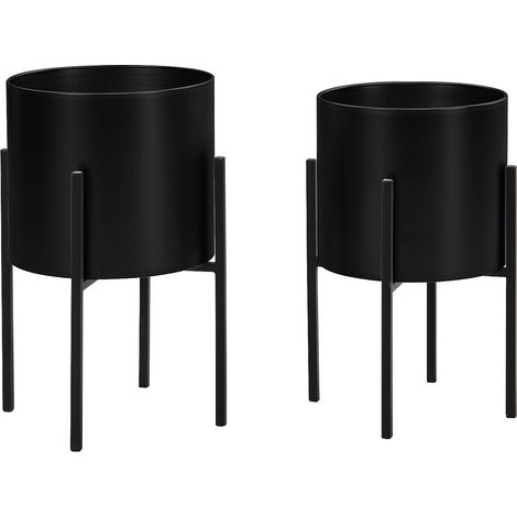Set di 2 vasi decorativi su piedistallo in metallo - D. 25 x H. 39 e D. 23 x H. 35.5 - Nero opaco - EDMEE