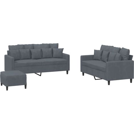 Ensemble de Canapé  Sofas 3 pcs avec coussins Gris foncé Velours