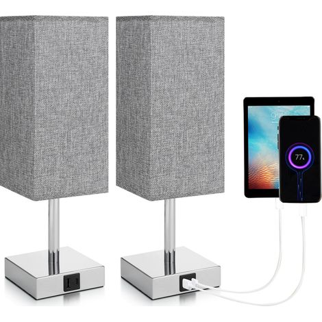 Neoglint Lampada da Comodino Tattile Dimmerabile – 2 Livelli, Porte USB A/C Ricarica Rapida – Tessuto Bianco Caldo – Design Moderno per Camera e Ufficio (1/2)