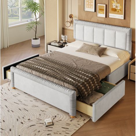 MEUBLIV Doppelbett 140x200 cm Samt Grau mit 2 Schubladen, ohne Matratze (1/5)