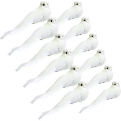 12 Pieces Cardinal Ornament (White Doves, 5.1 Inches) with Clip-on Feather Bird Artificial Dove Christmas Tree Ornament, Glitter Faux Cardinal Craft for Decor (1/5)