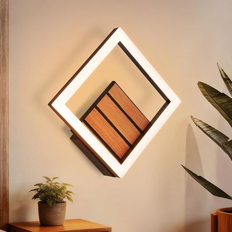 GBLY Applique da Parete Interna LED Illuminazione a Parete Moderna Quadrata 7W Indiretta 3000K Bianco Caldo 17CM Effetto Legno Piccola per Corridoio Camera da Letto Soggiorno Cucina
