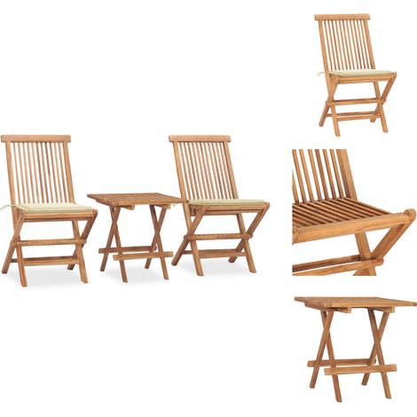 The Living Store 3-tlg. Garten-Essgruppe mit Kissen Klappbar Massivholz Teak - Teakholz (1/5)