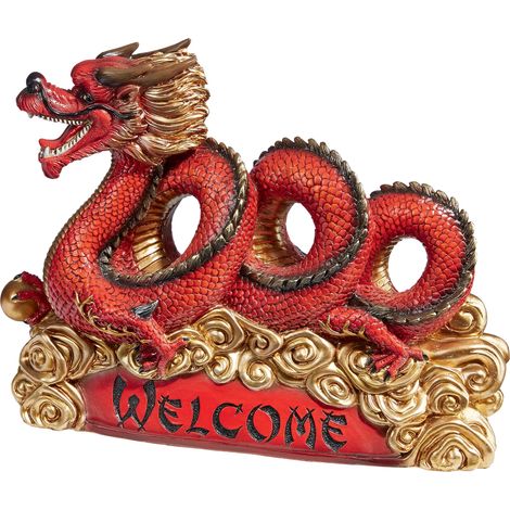 Design Toscano QM15006 Statua da Giardino di Benvenuto Drago Asiatico Zen, Multicolore, 11.5x34.5x25.5 cm (1/5)