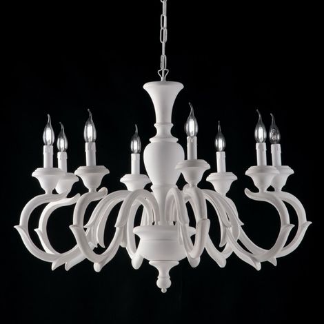 Araña de madera blanca Shabby ocho luces 93x h65 cm